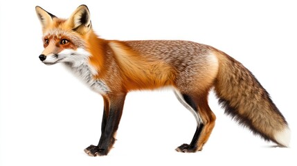 Fototapeta premium Red fox portrait against a plain white background.