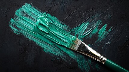 Fototapeta premium Green Abstract Texture: Close-Up of Colorful Brushstrokes on Canvas - Paint, Brush, and Art Supplies for Creative Painting Techniques