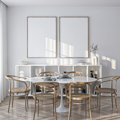 Poster mockup in a modern living room interior. Frame mockup with ISO A paper size. 3D illustration.