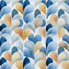 Serene Watercolor Leaf Pattern:  Earthy Blues and Tans