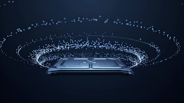 AI chip floating in digital void, futuristic technology concept