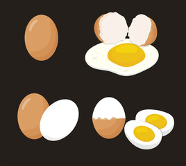 Hand drawn egg collection, boiled, fried, cracked and whole eggs. suitable for food and cooking content, restaurant and cafe branding, product packaging and labels.