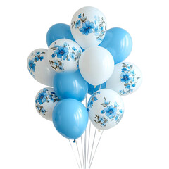 Blue and white floral balloons bunch celebration party decorations,