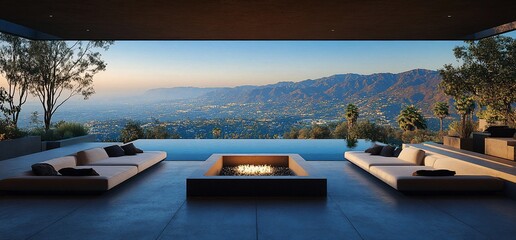 Fototapeta premium Modern Outdoor Living Area with Mountain View