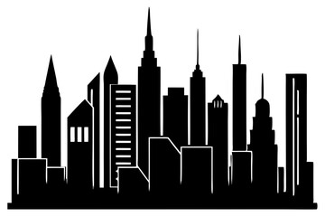 Obraz premium Black And White Cityscape Silhouette Illustration Featuring A Modern Skyline Design Of Urban Buildings, city skyline, cityscape, silhouette, architecture, buildings, urban, metropolis, modern, skyline