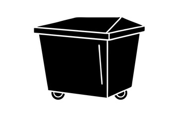 Black And White Graphic Silhouette Of A Wheeled Trash Dumpster For Waste Removal And Environmental Awareness, trash, dumpster, waste, garbage, black, white, vector, isolated, refuse, container, bin