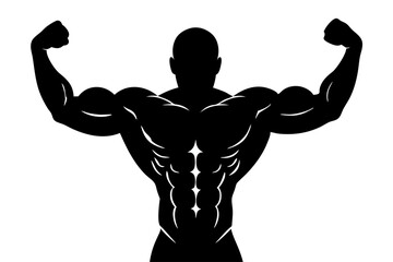 Fototapeta premium Vector Illustration Of A Muscular Bodybuilder Posing With Arms Flexed Showing Off Abs And Biceps In Silhouette, bodybuilder, muscle, muscular, strong, power, fitness, bodybuilding, athlete, biceps