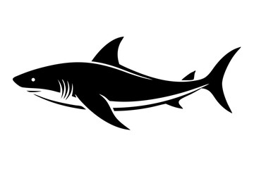 Obraz premium Stylish Black And White Shark Silhouette Illustration Ideal For Graphic Design Projects And Marine Life Education Resources, shark, silhouette, black, white, vector, illustration, animal, sea, marine