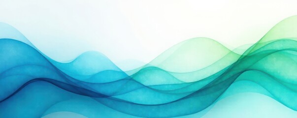 Fototapeta premium Soft watercolor waves blue and green background, calming design, serene atmosphere