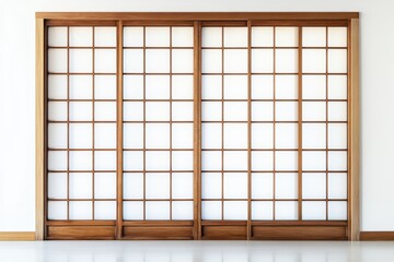 Wooden shoji screen detail view isolated on white background
