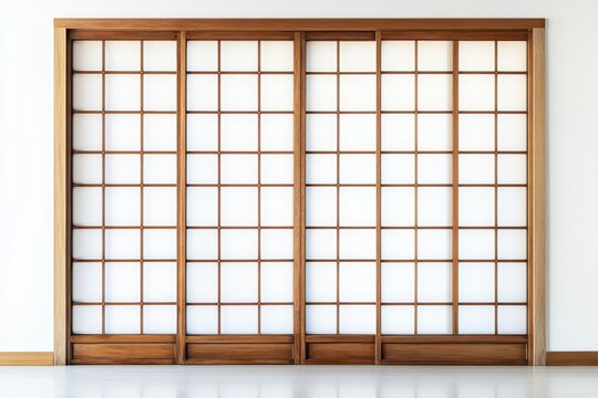 Wooden shoji screen detail view isolated on white background