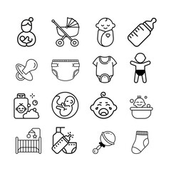 Icon set BABY - thin line vector icon set. Pixel perfect. Editable stroke. Illustation vector.
