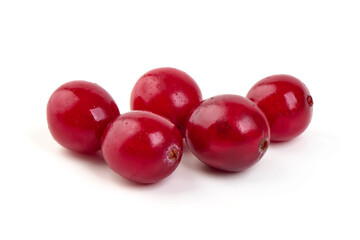 Fresh red cranberries isolated on white background.