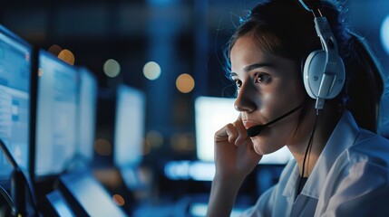 Emergency call center dispatcher answering urgent call for assistance. Minimalist