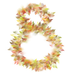 Digit 8 Formed by Autumn Leaves, Soft Focus, Warm Colors, Isolated Background