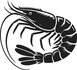 Simple Minimalist Prawn or Shrimp Vector Art, Elegant Shrimp Illustration on White or Transparent Background