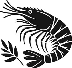 Simple Minimalist Prawn or Shrimp Vector Art, Elegant Shrimp Illustration on White or Transparent Background