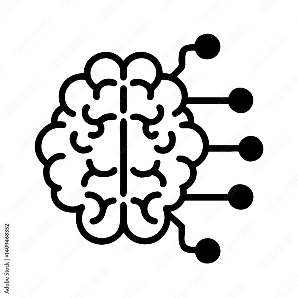 Poster Brain with Nodes Icon Representing Neural Network and AI Processing