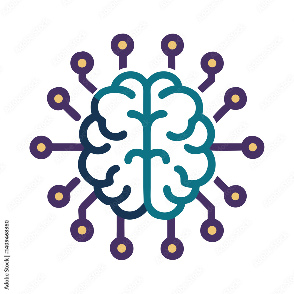 Poster Brain with Nodes Icon Representing Neural Network and AI Processing