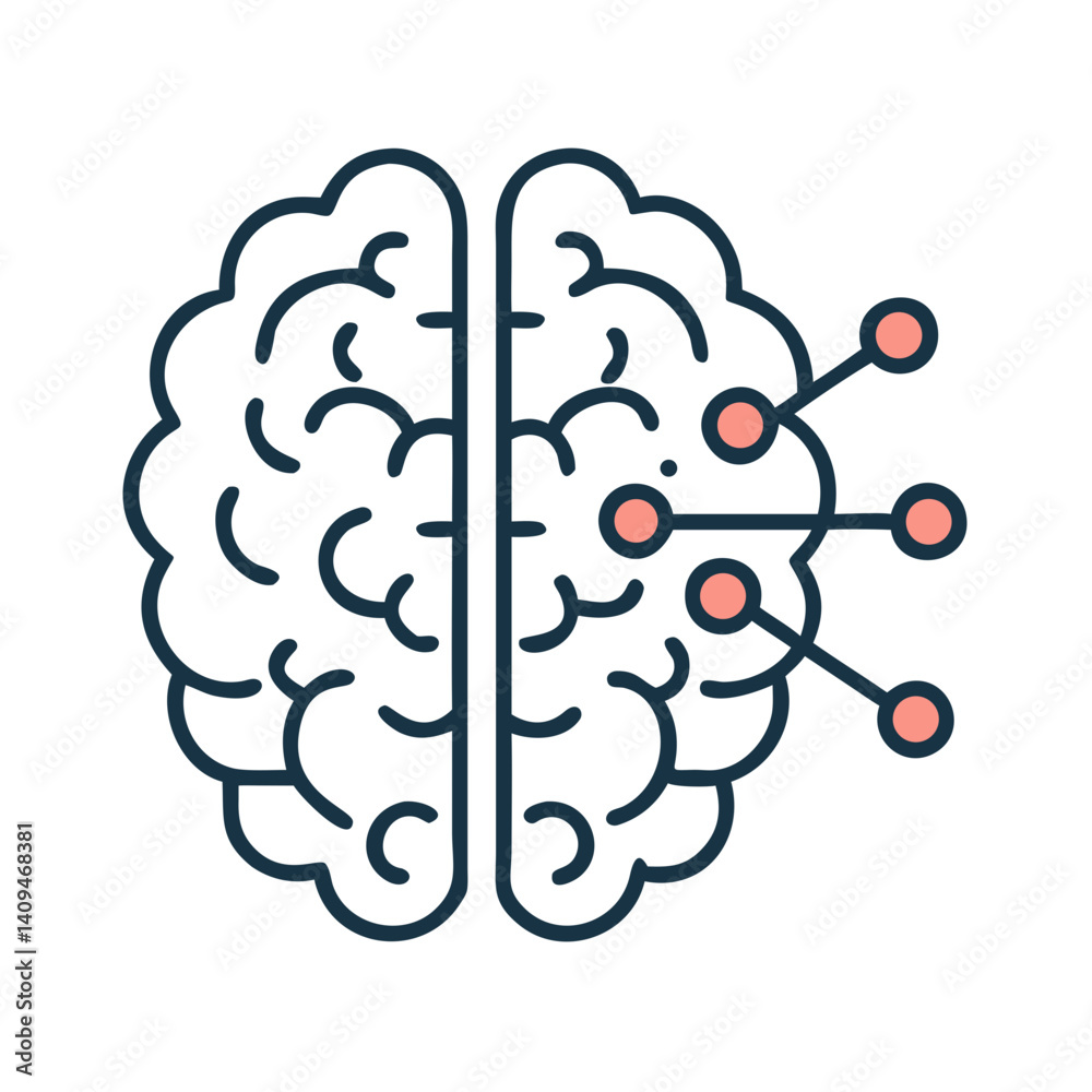 Poster Brain with Nodes Icon Representing Neural Network and AI Processing