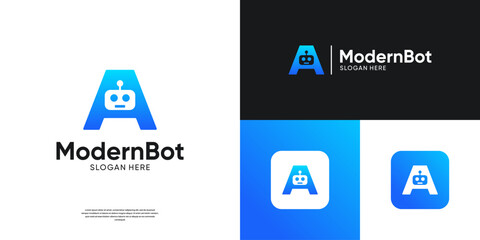 Modern robot logo template. Virtual smart assistant Bot icon vector.