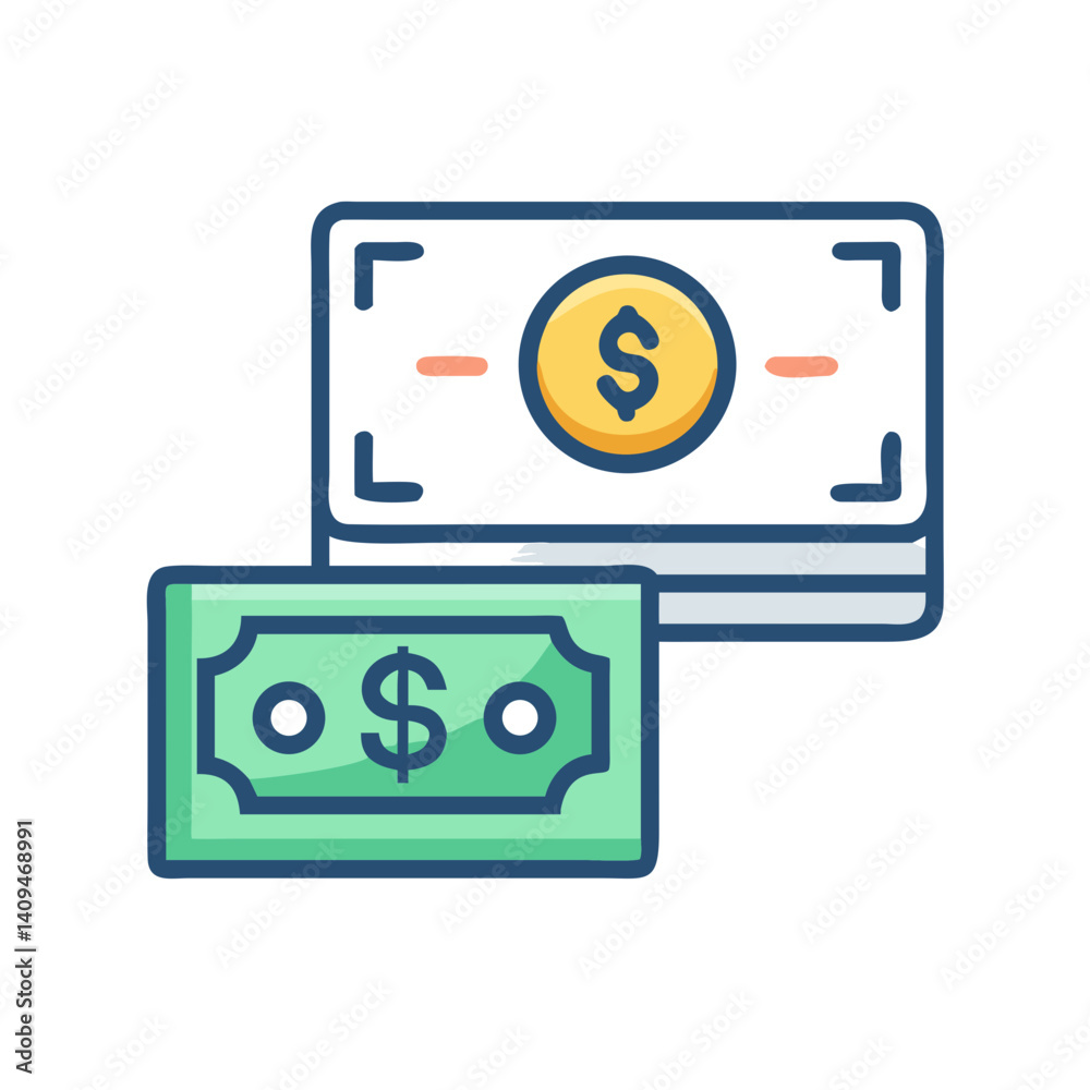 Poster cash and credit card icon representing payment methods and financial transactions