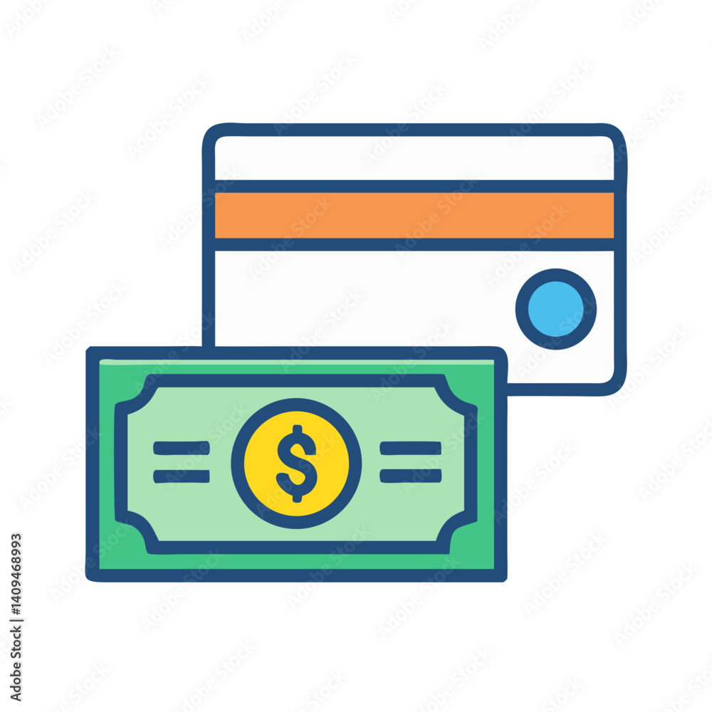 Poster cash and credit card icon representing payment methods and financial transactions