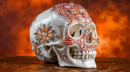 Ornate skull with vibrant patterns