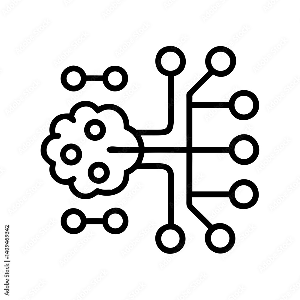 Poster Circuit Branch Icon Representing Neural Data Transfer and AI Processing