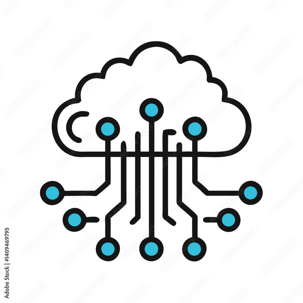 Leinwandbilder Cloud Icon with Circuits Representing AI Cloud Computing and Digital Infrastructure