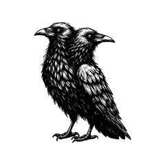 Obraz premium Illustration of a two-headed raven in vintage style