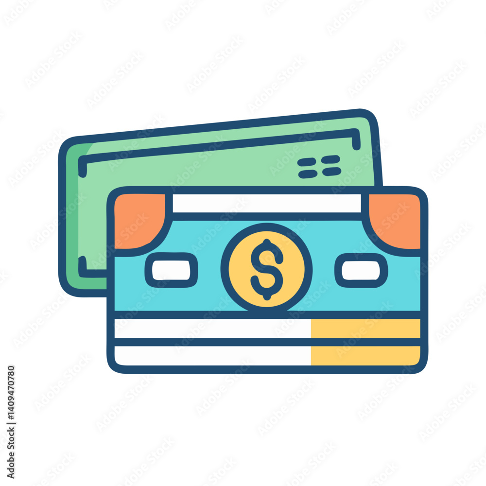 Poster Credit Card with Cash Icon Representing Mixed Payment Methods and Transactions