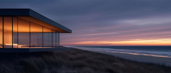 Fototapeta premium Modern Coastal Retreat at Sunrise