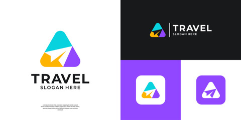 Travel agent logo design. Abstract letter A with paper airplane logo template.