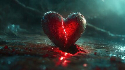 Broken Stone Heart: Glowing Crack, Dark Mood