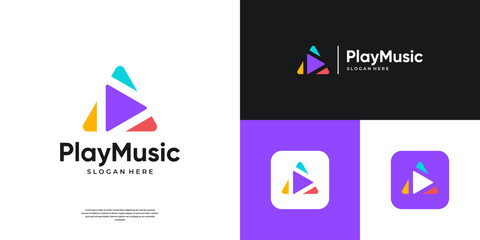 Play media logo template. Modern video icon vector. Abstract app music app concept.
