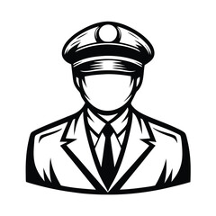 Policeman Silhouette Black Outline of Man in Uniform, Hat, Suit, Tie, Professional Look