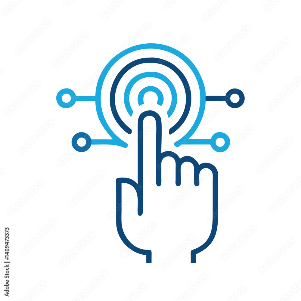 Aufkleber Finger Tap with Circuit Icon Representing Biometric Authentication and Digital Security