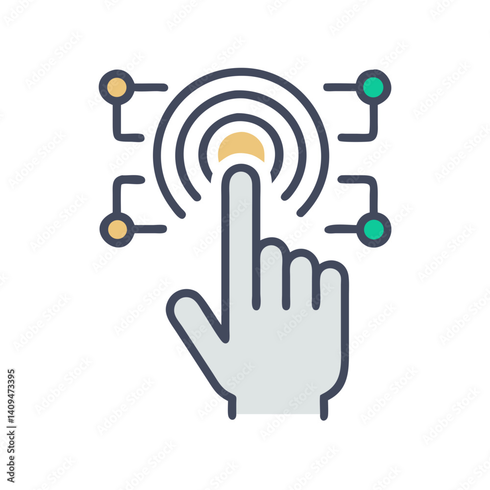 Leinwandbilder Finger Tap with Circuit Icon Representing Biometric Authentication and Digital Security