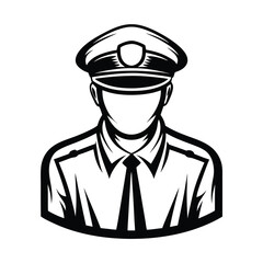 Silhouette of Officer | Policeman with Faceless Head in Uniform, Black and White