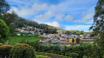 A scenic view of the City of Ooty an Indian Hill station from the Hill top