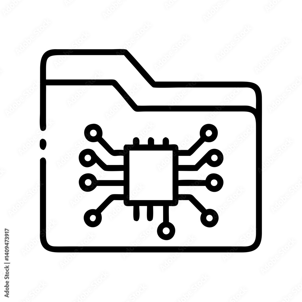 Poster Folder with Circuits Icon Representing AI File and Digital Intelligence Storage