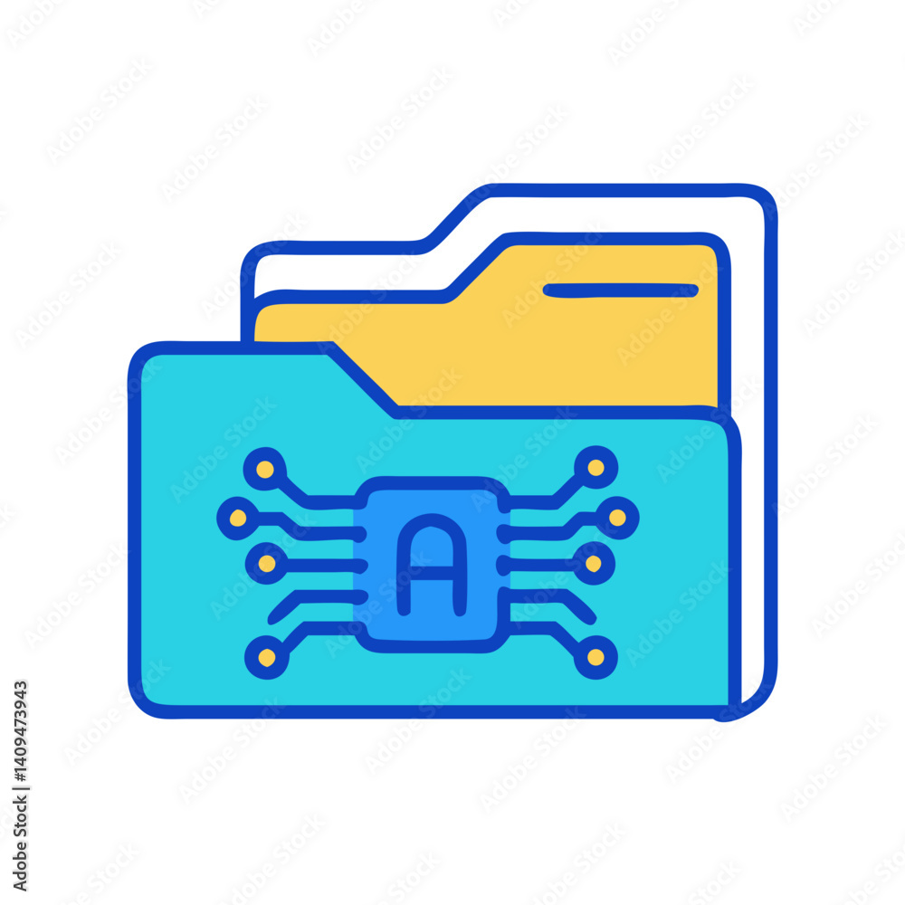 Poster Folder with Circuits Icon Representing AI File and Digital Intelligence Storage