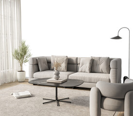 Free PNG wallpaper mockup in Interior Living Room, Modern and minimalist living room with comfortable furniture and elegant design, 3D rendering