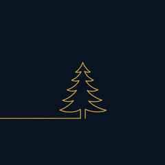 Minimalist outline of a Christmas tree on dark navy blue background for elegant holiday design