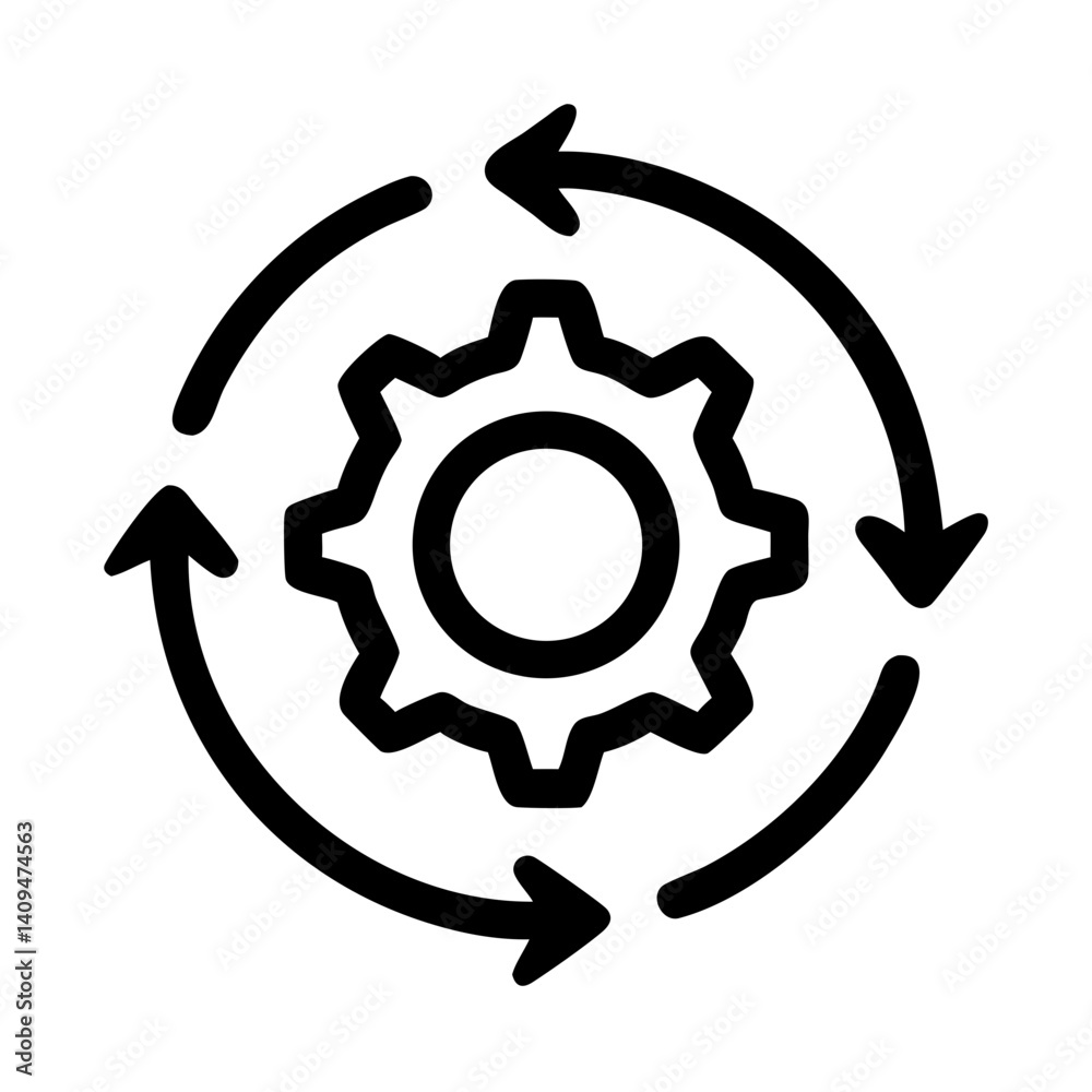 Poster gear with arrows icon representing renewable energy and sustainable processes