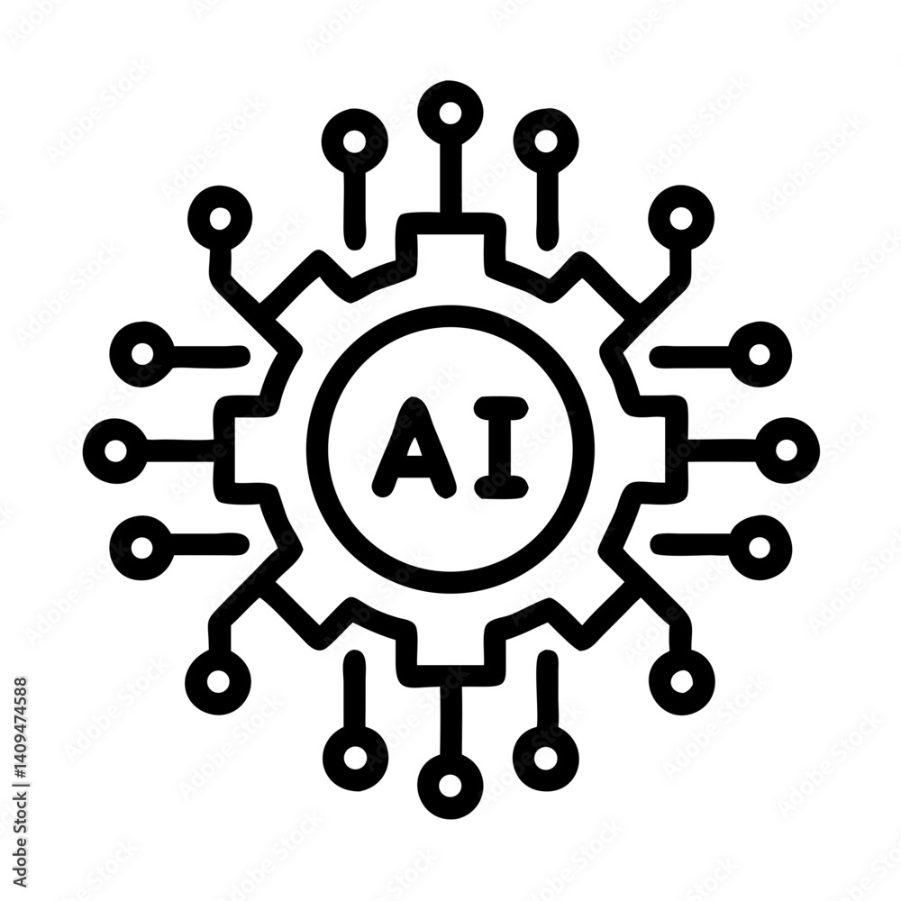 Poster Gear with Circuit Icon Representing AI System and Intelligent Automation