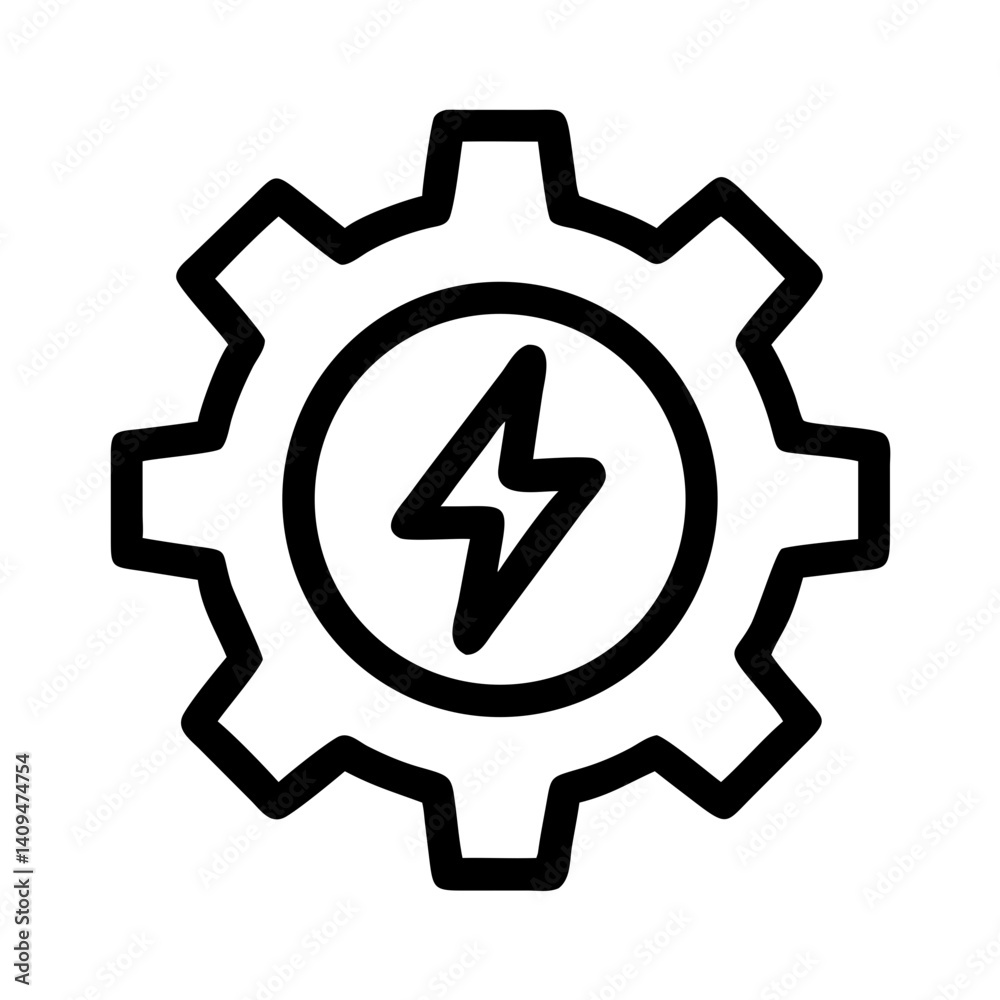 Poster gear with lightning symbol icon representing power generation and energy engineering
