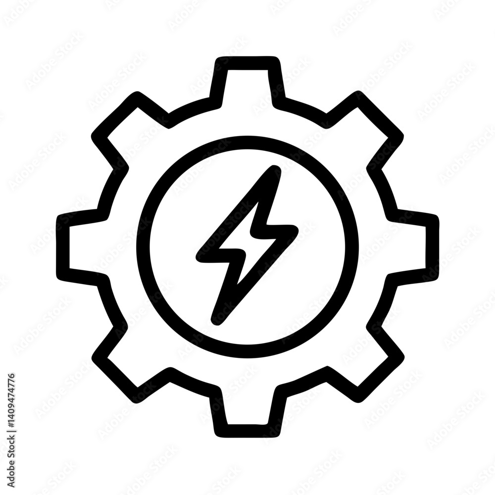Poster gear with lightning symbol icon representing power generation and energy engineering