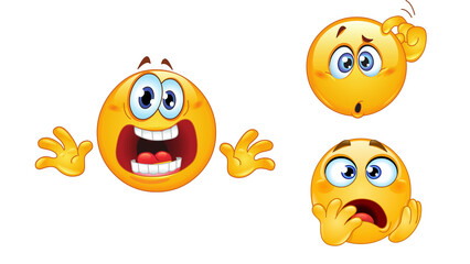 Hilarious surprised reaction illustration, isolated, with exaggerated facial features